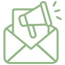 Icono de un sobre con un megáfono, representando el marketing por correo electrónico y la comunicación efectiva.