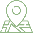 Icono de ubicación en color verde, representando un marcador en un mapa, utilizado en aplicaciones de navegación y geolocalización.